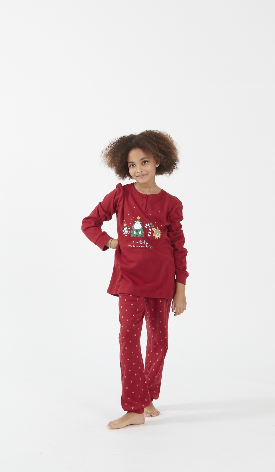 Pigiama Serafino Kid per Bimba - Rosso con Design Natalizio, Perfetto per le Feste, Comfort ed Eleganza per le Piccole Modelle - Idea Regalo Natale