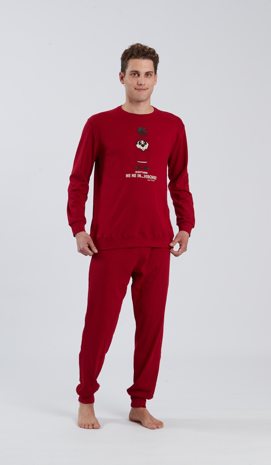 Pigiama girocollo uomo Natale in 100% cotone per un comfort eccezionale e un look festivo durante le feste.