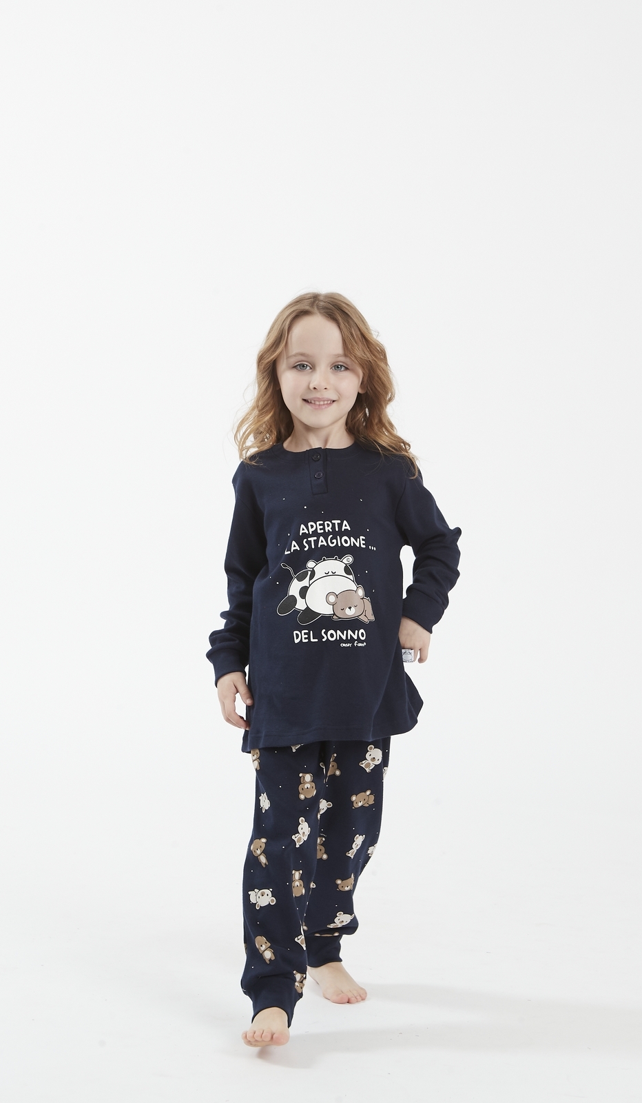 Pigiama Serafino Baby Sonno per Bimba, Design Animato, Colore Blu, Maglia a Maniche Lunghe e Pantaloni con Motivo Orsi e Stelle - Promuove Il Sonno Sereno dei Bambini