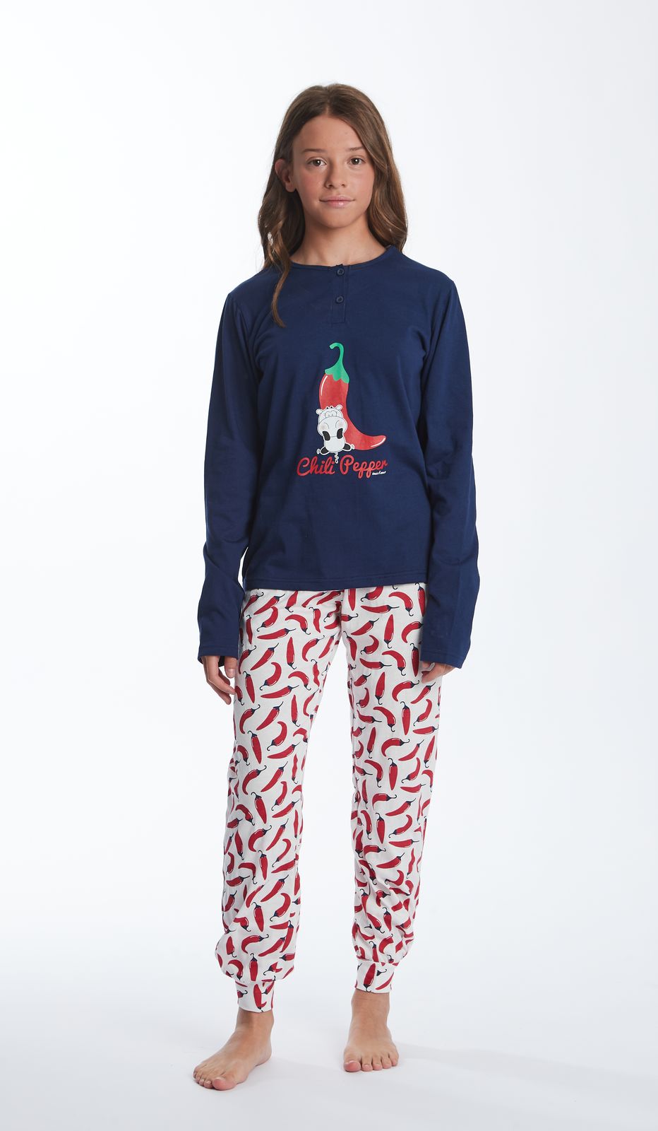 Pigiama Serafino Kid "Peperoncino" per Ragazze: 100% Cotone, Notte Piccante e Confortevole!