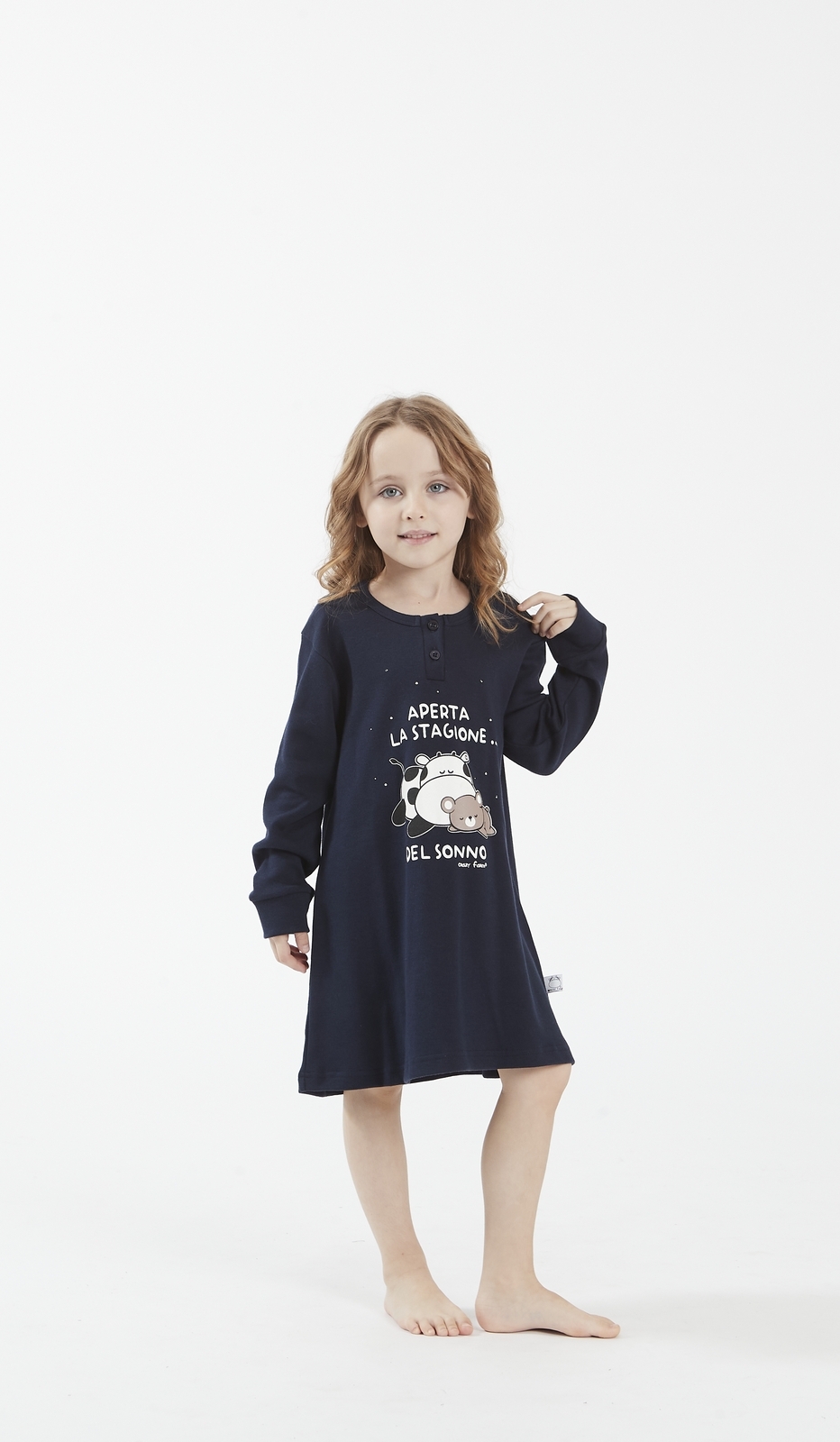 Canotta Serafino per Bimba 'Sonno' - Pigiama Blu Scuro con Bottoni e Design Animato - Confortevole e alla Moda per il Sonno Notturno dei Bambini