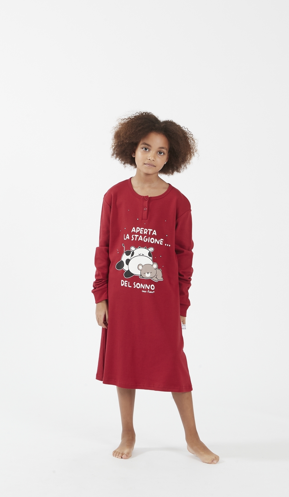 Canotta Serafino Kid per Bimba 'Sonno', Vestito Lungo Rosso con Stampa di Animali e Testo 'Aperta la Stagione... Del Sonno' - Abbigliamento Infanto-Giovanile