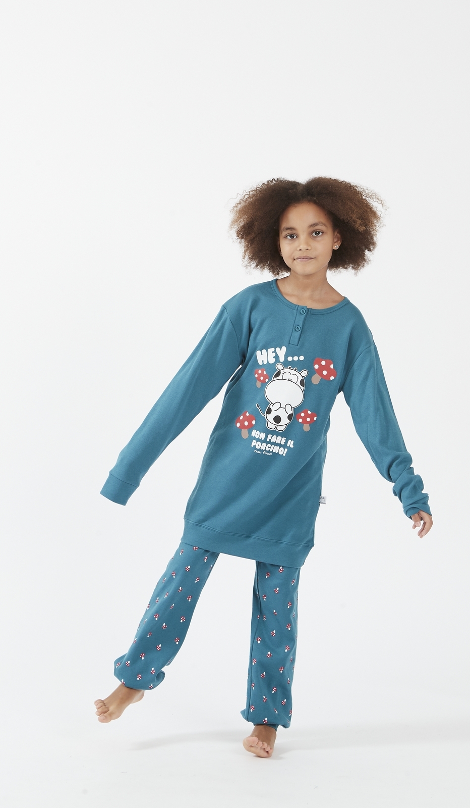 Pigiama Serafino Bimba Maxi Kid - Modello 'Porcino' con Stampa Panda e Divertente Scritta - Blu - Perfetto per la Notte dei Piccoli Amanti della Natura