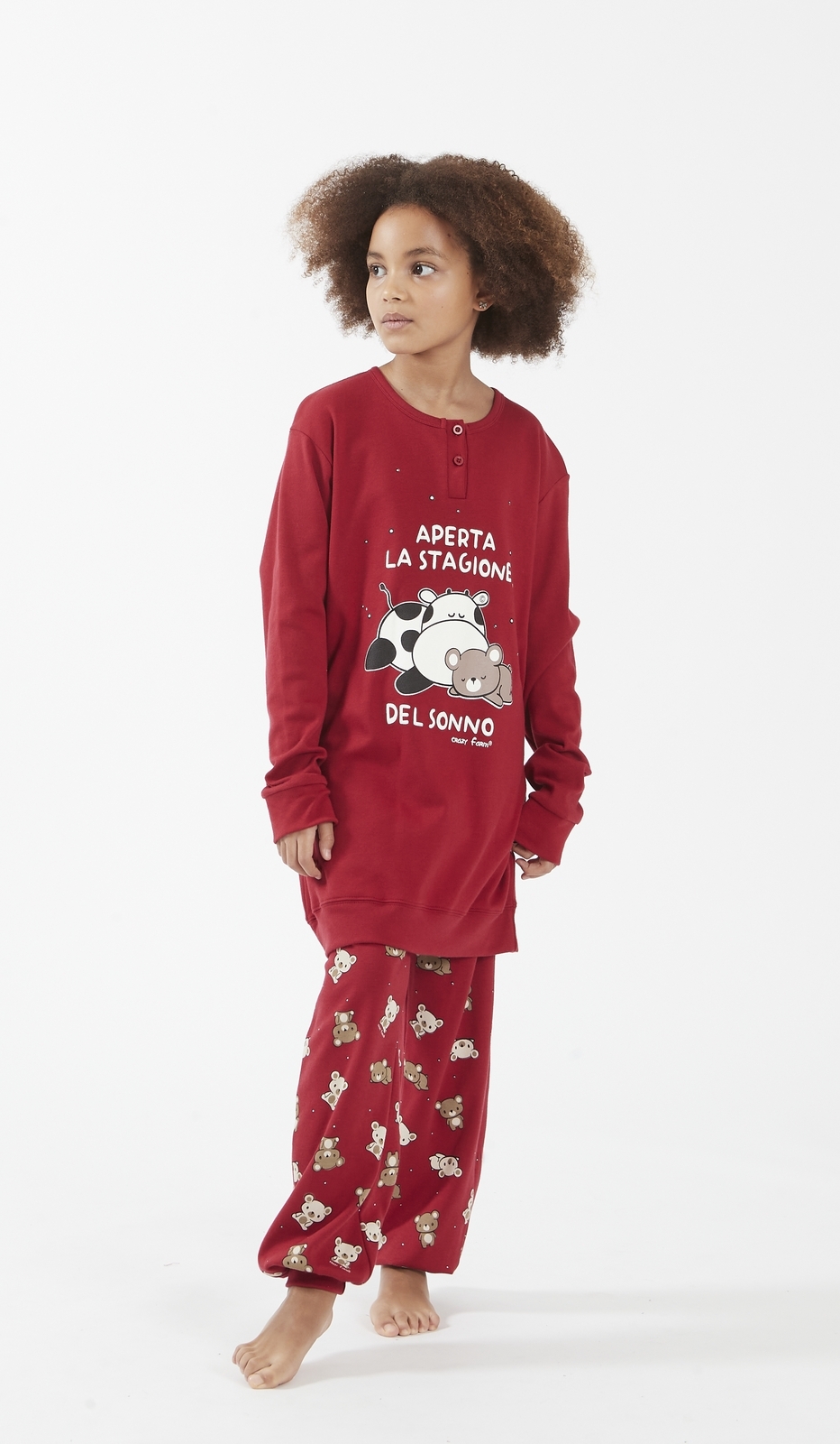 Pigiama Maxi Serafino Kid - Sonno per Bimba, Maglia a Maniche Lunghe con Disegno Divertente di Mucca e Agnellino, Pantaloni Coordinati a Tema, Ideale per la Stagione del Sonno: Comodo ed Elegante