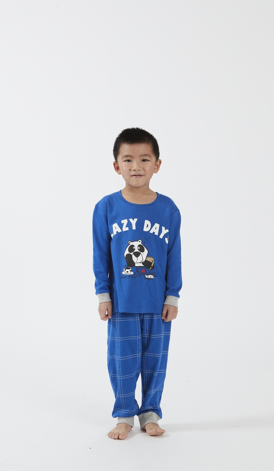 Pigiama Bimbo Girocollo 'Lazy Days' - Morbido ed Confortevole in Blu con Panda e Motivo a Quadri - Perfetto per Giornate di Relax - Taglia per Bambini