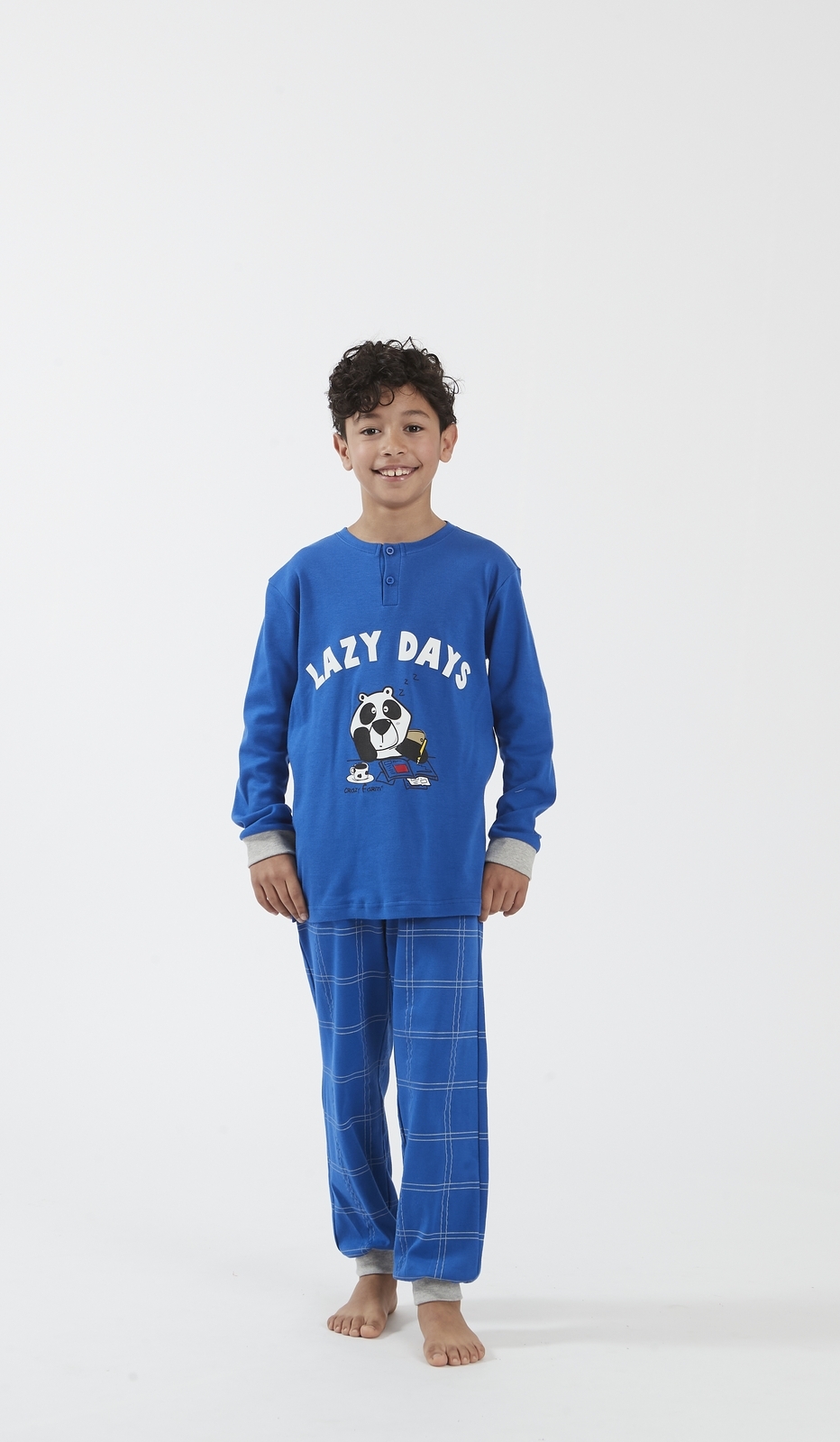 Pigiama Serafino Kid 'LAZY DAYS' per Bimbo - Pigiama Blu con Stampa Divertente di Cane Videogiocatore e Pantaloni a Quadri - Abbigliamento Notte Bambino Comodo e Allegro