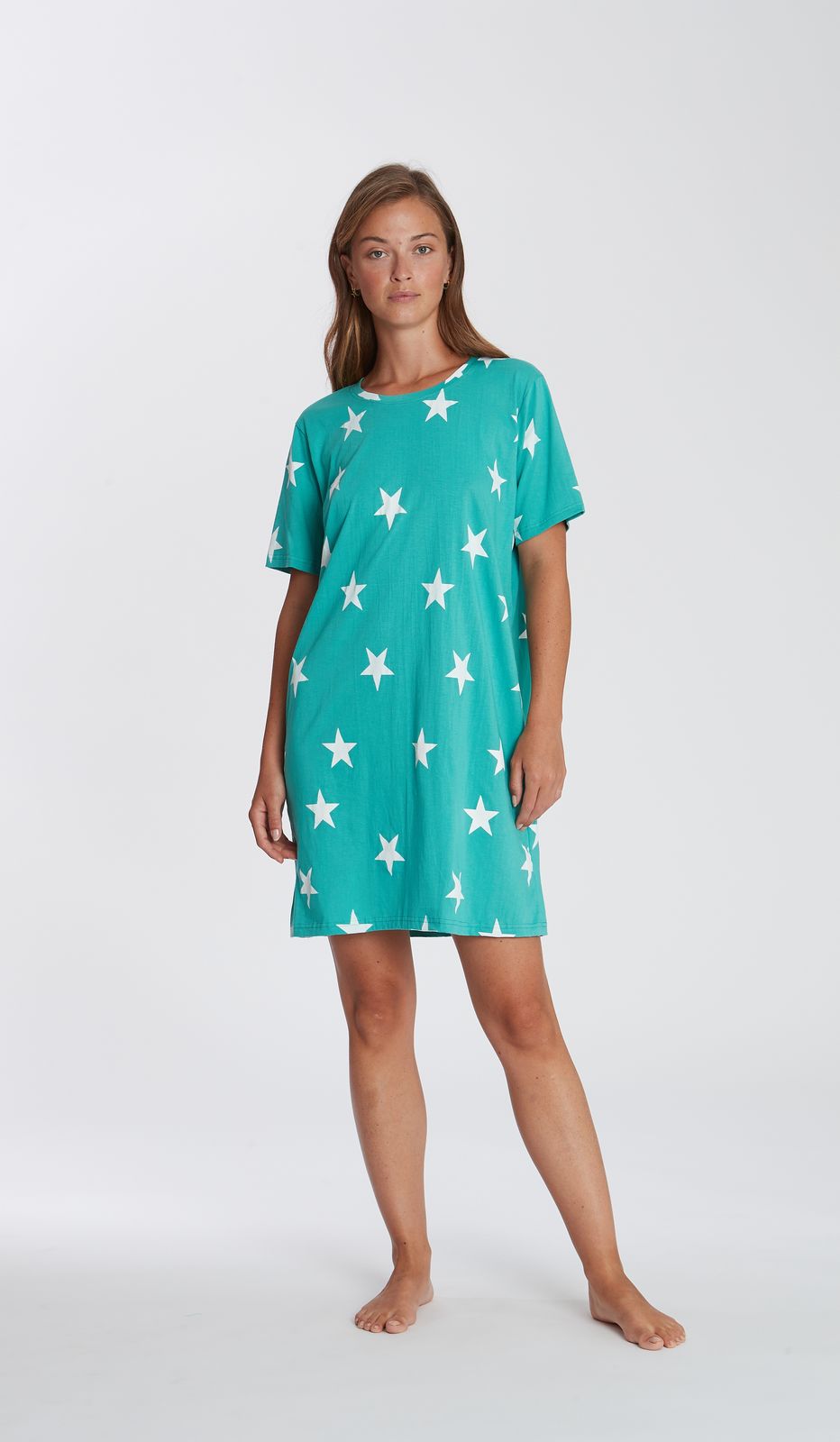 CAMICIA DA NOTTE GIROCOLLO - COMFORT STARS GREEN